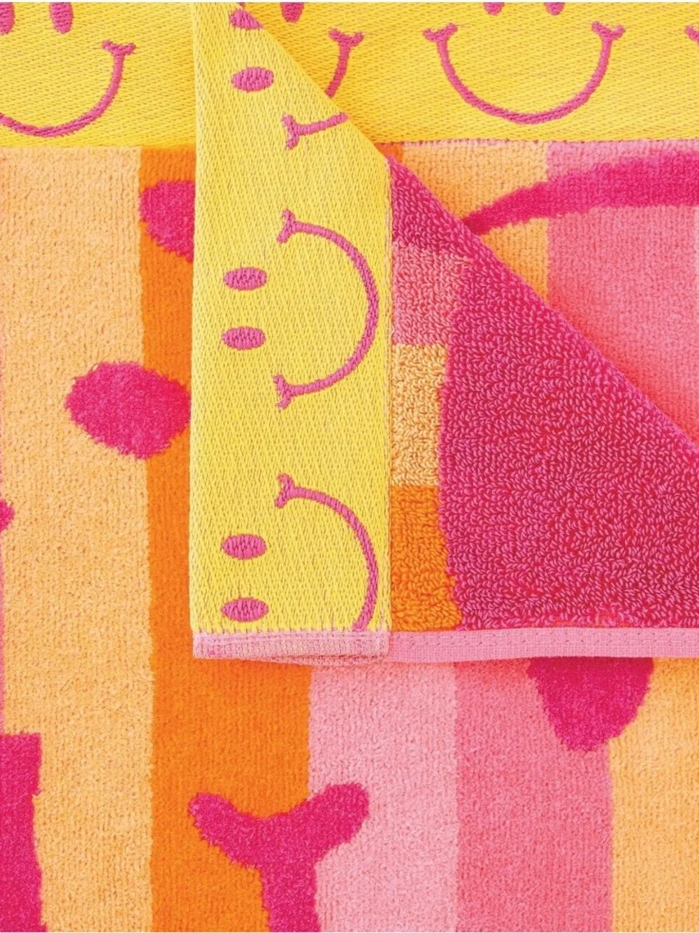 Kids Smiley Stripe Beach Towel - Pink & Orange